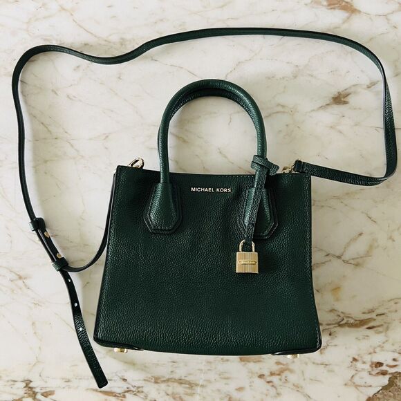 MICHAEL KORS Mercer Moss Green Leather Medium Messenger Crossbody Bag - Picture 1 of 12